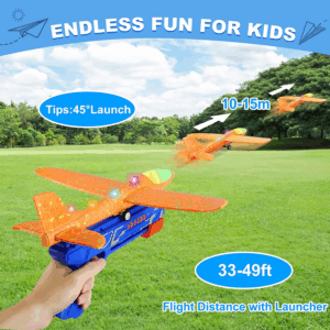 3 Pack Airplane Launcher Toys, 13.2” LED Foam Glider Plane Toy for Boys, 2 Flight Modes Outdoor Flying Toys Birthday Gifts for Boys Girls 4 5 6 7 8 9 10 11 12 Year Old (Blue&Green&Orange)