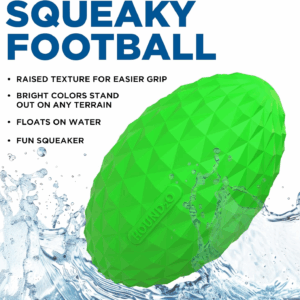 Dog Toys | Squeaky Football Toy Dogs to Chase | Green Floating Outdoor Toy – Easy to Clean and Made from Non Toxic Materials