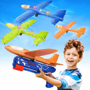 3 Pack Airplane Launcher Toys, 13.2” LED Foam Glider Plane Toy for Boys, 2 Flight Modes Outdoor Flying Toys Birthday Gifts for Boys Girls 4 5 6 7 8 9 10 11 12 Year Old (Blue&Green&Orange)